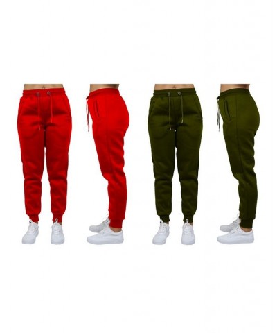 Women's Loose Fit Fleece Jogger Sweatpants Pack of 2 Olive - Burgundy $27.00 Pants