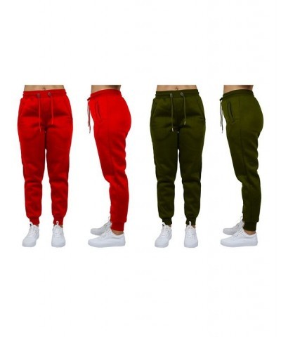 Women's Loose Fit Fleece Jogger Sweatpants Pack of 2 Olive - Burgundy $27.00 Pants