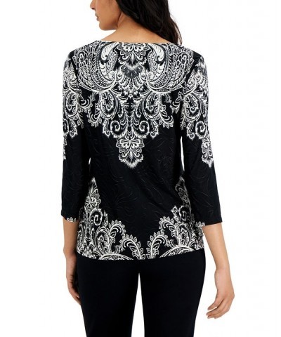 Petite Damask Crown Keyhole Jacquard Top White $11.00 Tops