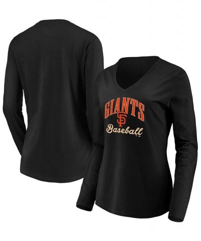 Women's Black San Francisco Giants Victory Script V-Neck Long Sleeve T-shirt Black $20.25 Tops