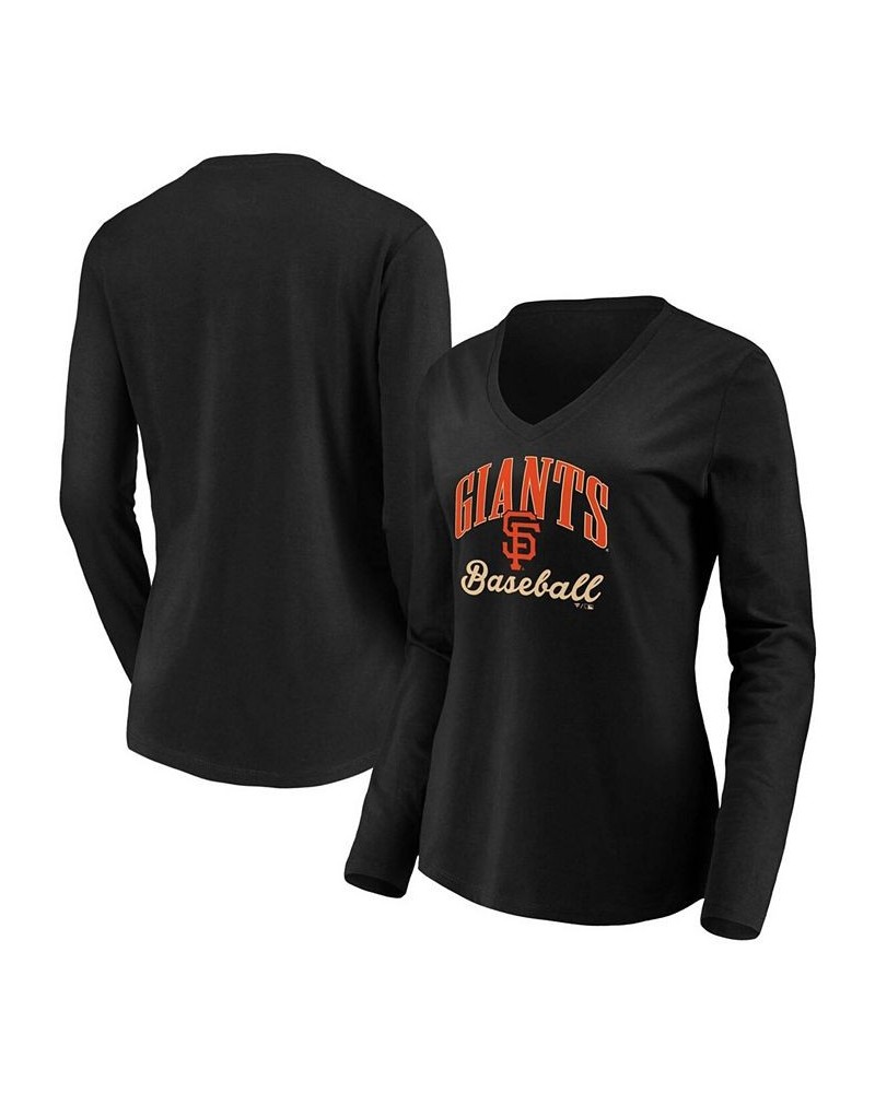 Women's Black San Francisco Giants Victory Script V-Neck Long Sleeve T-shirt Black $20.25 Tops