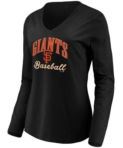 Women's Black San Francisco Giants Victory Script V-Neck Long Sleeve T-shirt Black $20.25 Tops