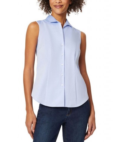 Women's Cotton Easy-Care Sleeveless Shirt Blue $33.43 Tops