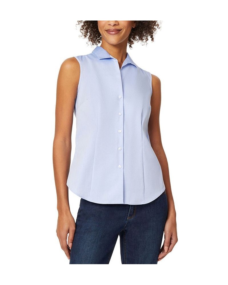 Women's Cotton Easy-Care Sleeveless Shirt Blue $33.43 Tops