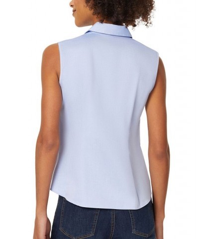 Women's Cotton Easy-Care Sleeveless Shirt Blue $33.43 Tops