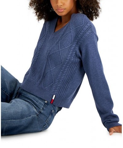Women's Cable-Knit Sweater Blue $30.33 Sweaters