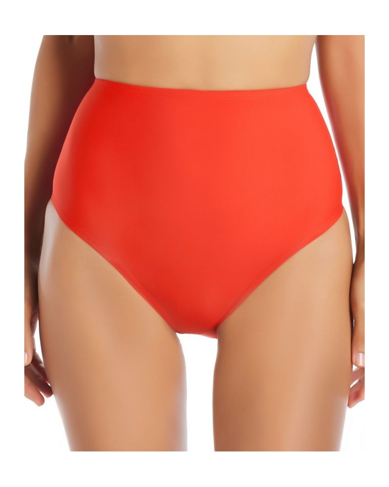 Women's Solid High-Waisted Bikini Bottoms Red $35.04 Swimsuits