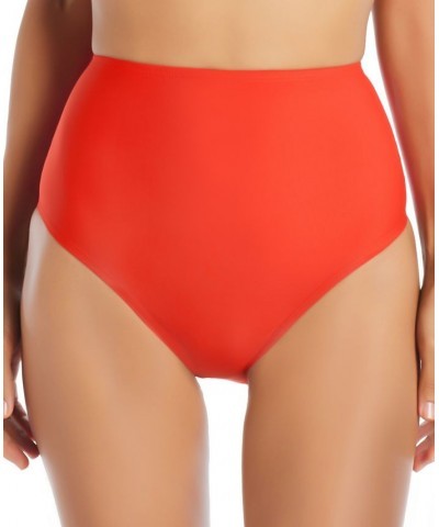 Women's Solid High-Waisted Bikini Bottoms Red $35.04 Swimsuits