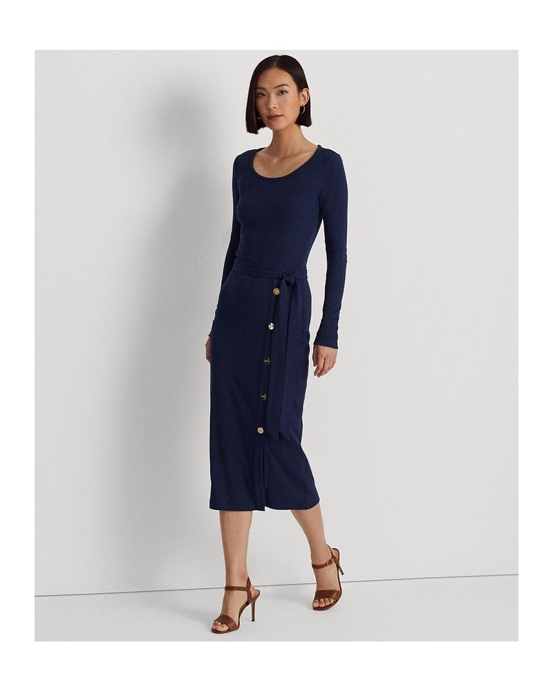 Women's Belted Rib-Knit Dress French Navy $45.00 Dresses