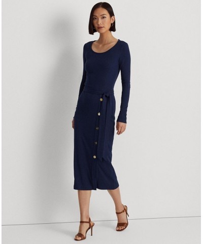 Women's Belted Rib-Knit Dress French Navy $45.00 Dresses