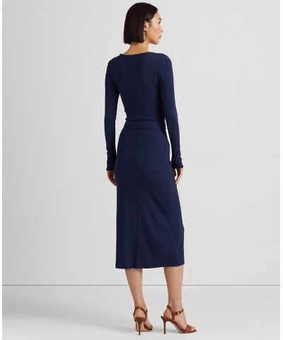 Women's Belted Rib-Knit Dress French Navy $45.00 Dresses