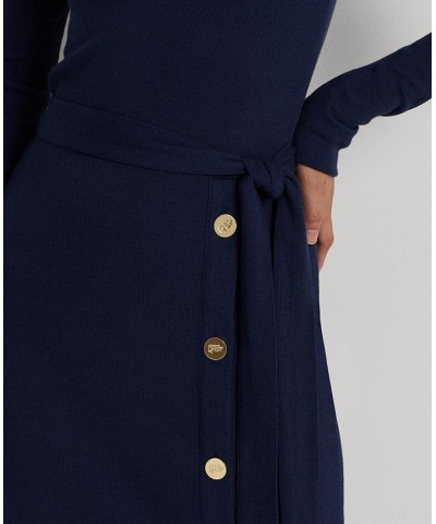 Women's Belted Rib-Knit Dress French Navy $45.00 Dresses