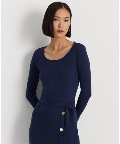 Women's Belted Rib-Knit Dress French Navy $45.00 Dresses