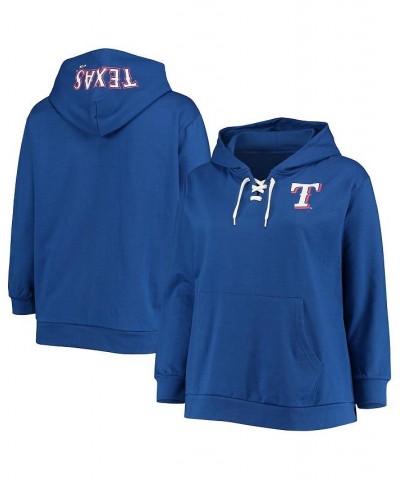 Women's Royal Texas Rangers Plus Size Lace-Up V-Neck Pullover Hoodie Royal $31.79 Sweatshirts