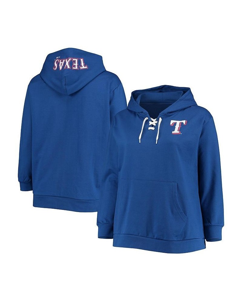 Women's Royal Texas Rangers Plus Size Lace-Up V-Neck Pullover Hoodie Royal $31.79 Sweatshirts