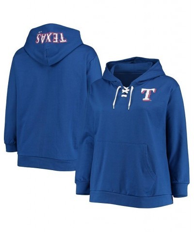 Women's Royal Texas Rangers Plus Size Lace-Up V-Neck Pullover Hoodie Royal $31.79 Sweatshirts