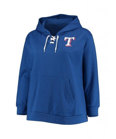 Women's Royal Texas Rangers Plus Size Lace-Up V-Neck Pullover Hoodie Royal $31.79 Sweatshirts