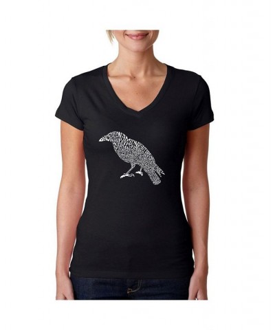 Women's Word Art V-Neck T-Shirt - Edgar Allen Poe's The Raven Black $14.00 Tops