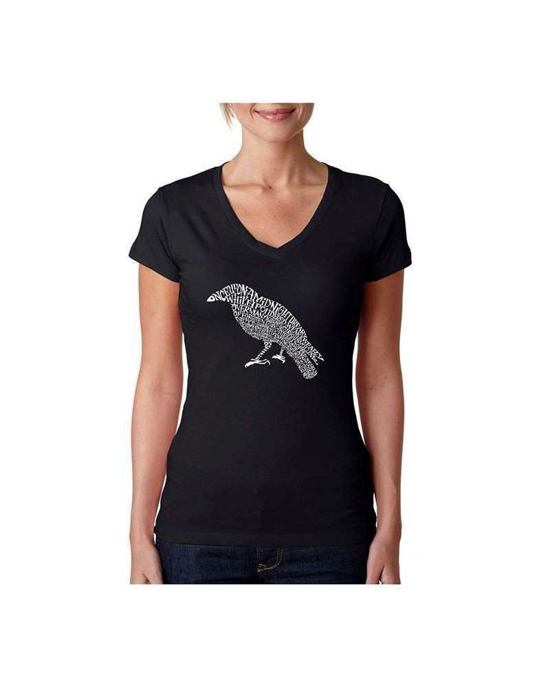 Women's Word Art V-Neck T-Shirt - Edgar Allen Poe's The Raven Black $14.00 Tops