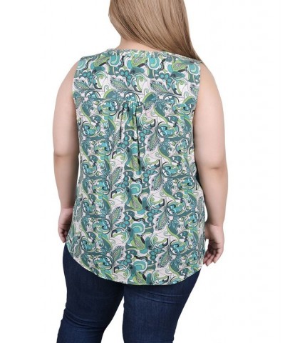 Plus Size Sleeveless Pintucked Blouse Green Paisley Floral $14.35 Tops