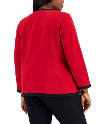 Plus Size Collarless Colorblocked Open-Front Blazer Fire Red/black $34.19 Jackets