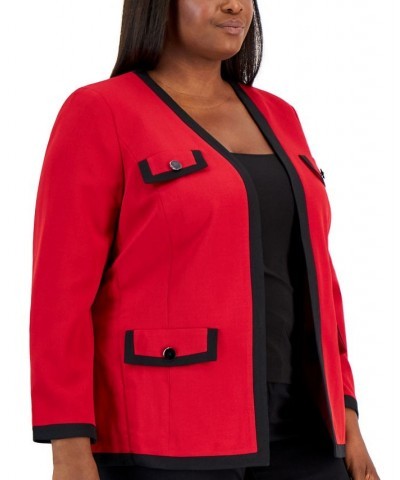 Plus Size Collarless Colorblocked Open-Front Blazer Fire Red/black $34.19 Jackets