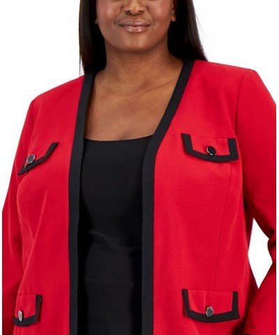 Plus Size Collarless Colorblocked Open-Front Blazer Fire Red/black $34.19 Jackets