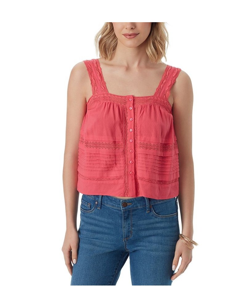 Women's Lace Trimmed Delilah Camisole Red $31.28 Tops