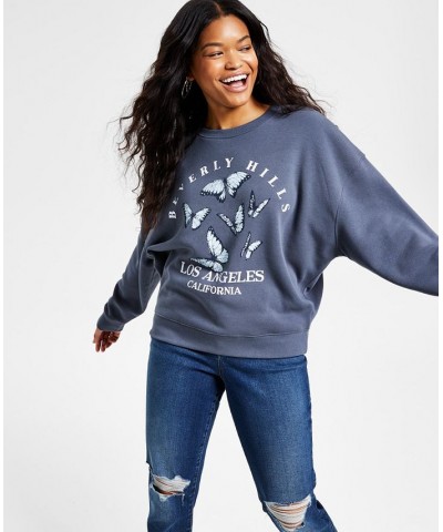 Juniors' Beverly Hills-Graphic Oversized Sweatshirt Gray $13.80 Tops