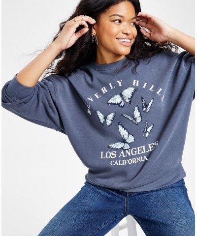 Juniors' Beverly Hills-Graphic Oversized Sweatshirt Gray $13.80 Tops