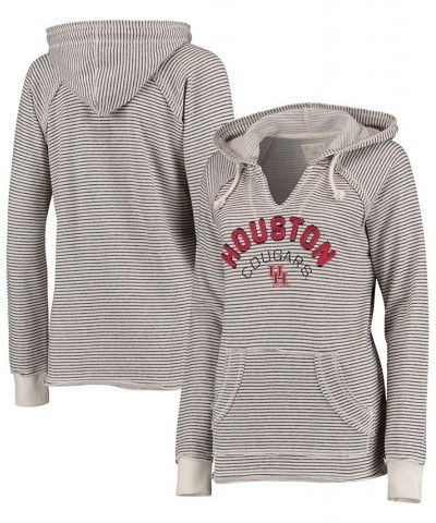 Women's Cream Houston Cougars Striped French Terry V-Neck Hoodie Cream $29.25 Sweatshirts