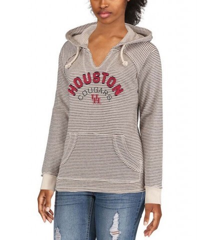 Women's Cream Houston Cougars Striped French Terry V-Neck Hoodie Cream $29.25 Sweatshirts