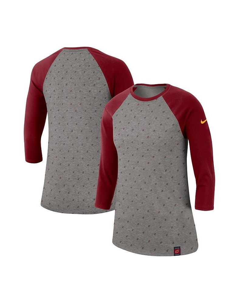 Women's Gray Cleveland Cavaliers Allover Print Raglan 3/4-Sleeve Performance T-shirt Gray $29.14 Tops