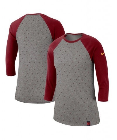 Women's Gray Cleveland Cavaliers Allover Print Raglan 3/4-Sleeve Performance T-shirt Gray $29.14 Tops