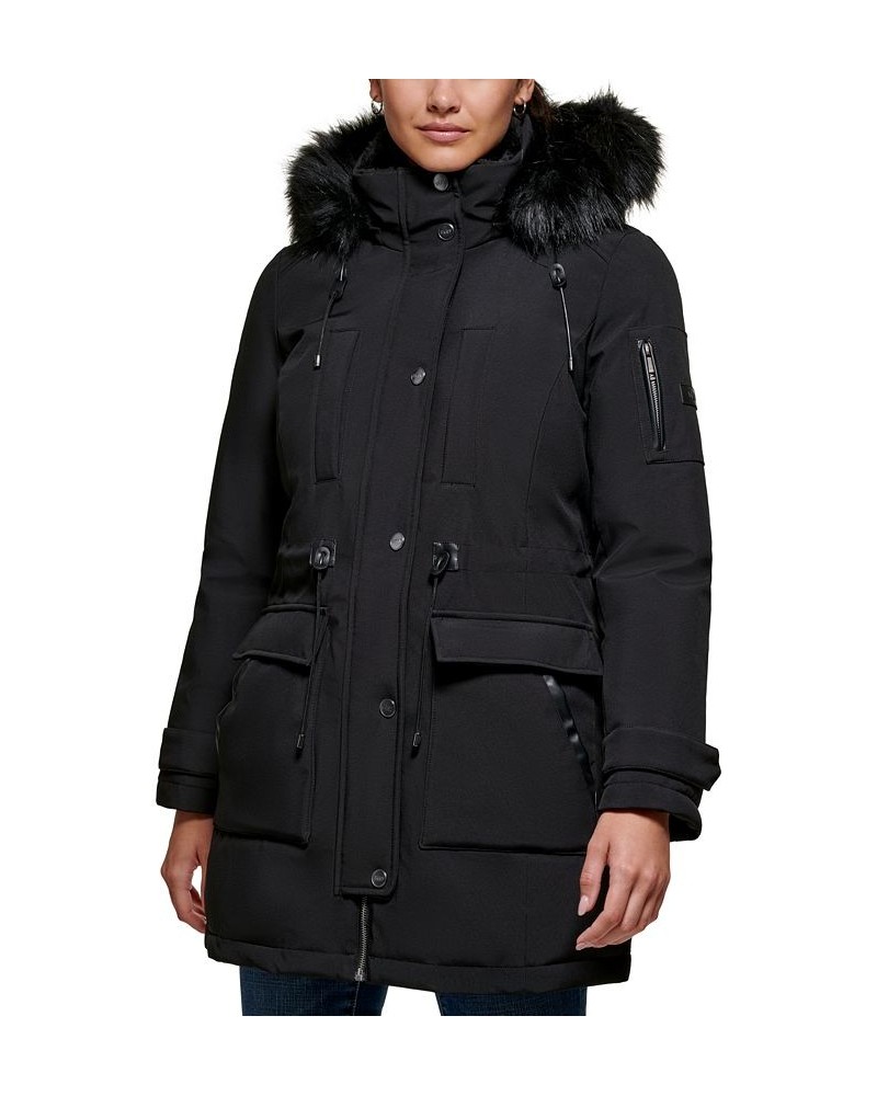 Women's Faux-Fur-Trim Hooded Parka Black $110.00 Coats