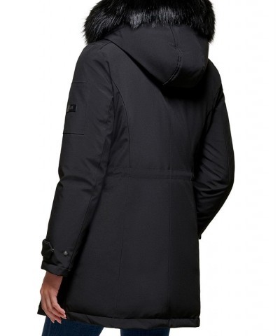 Women's Faux-Fur-Trim Hooded Parka Black $110.00 Coats