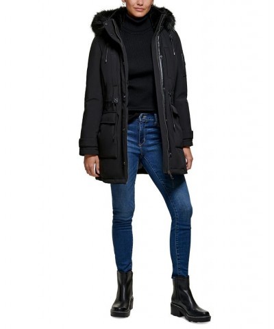 Women's Faux-Fur-Trim Hooded Parka Black $110.00 Coats