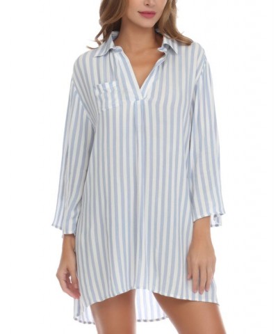 Women's Striped Swim Cover-Up Tunic Blue $30.08 Swimsuits