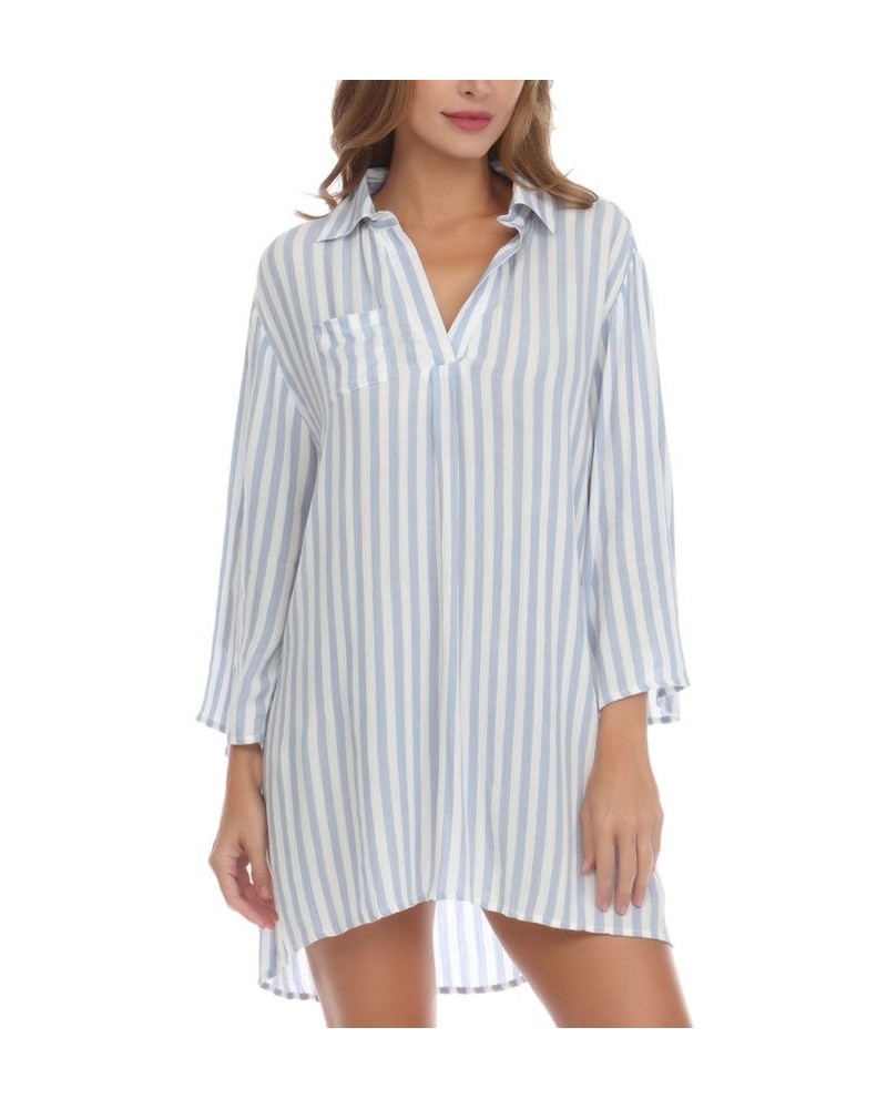 Women's Striped Swim Cover-Up Tunic Blue $30.08 Swimsuits