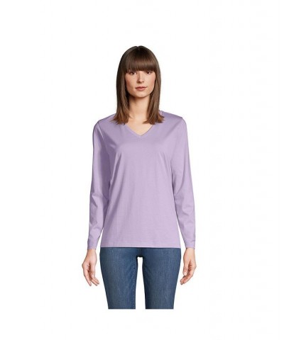 Women's Relaxed Supima Cotton Long Sleeve V-Neck T-Shirt Purple $29.97 Tops