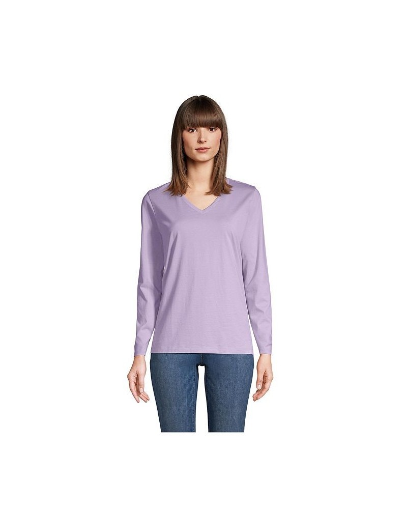 Women's Relaxed Supima Cotton Long Sleeve V-Neck T-Shirt Purple $29.97 Tops