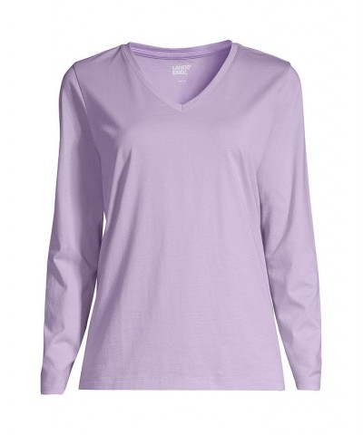 Women's Relaxed Supima Cotton Long Sleeve V-Neck T-Shirt Purple $29.97 Tops