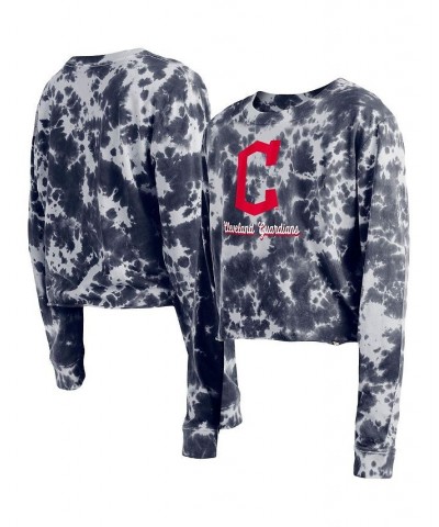 Women's Navy Cleveland Guardians Tie-Dye Cropped Long Sleeve T-shirt Navy $20.80 Tops