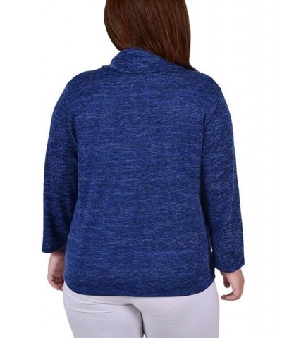 Plus Size Long Sleeve Crossover Top with Grommets Blue $12.85 Tops