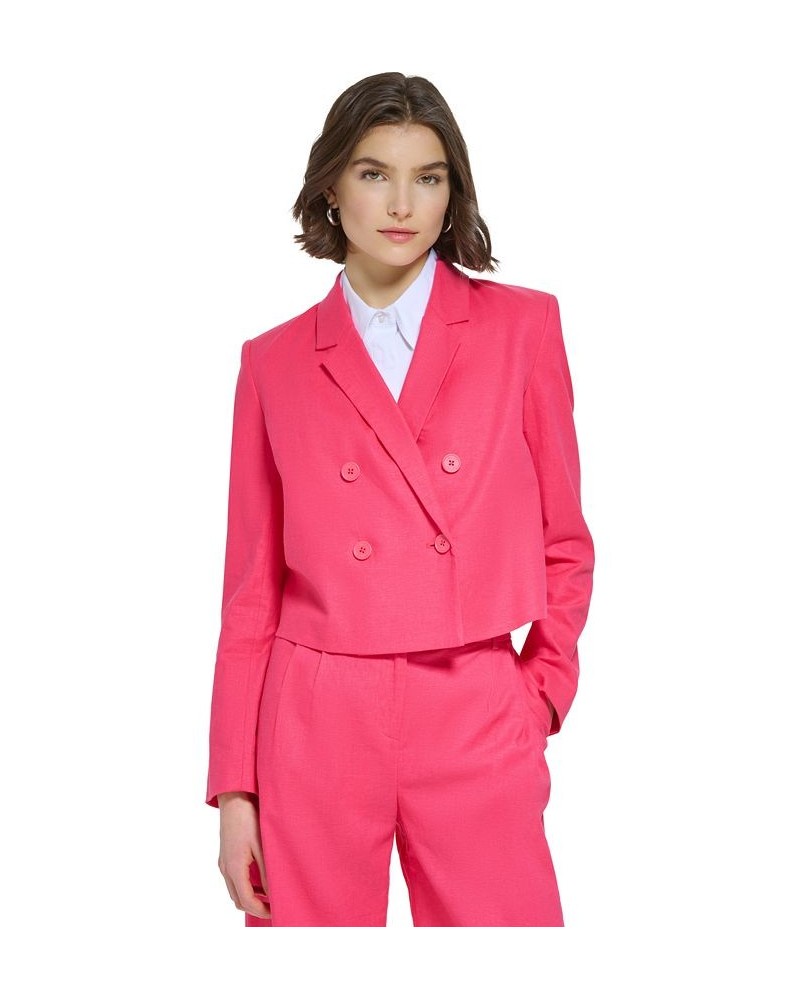 Women's Linen Blend Cropped Double Breasted Blazer Rosebud $67.05 Jackets