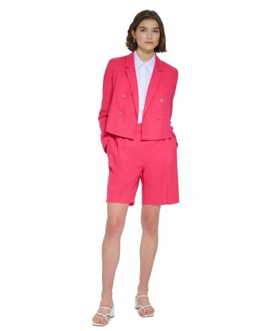 Women's Linen Blend Cropped Double Breasted Blazer Rosebud $67.05 Jackets