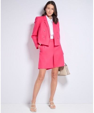 Women's Linen Blend Cropped Double Breasted Blazer Rosebud $67.05 Jackets