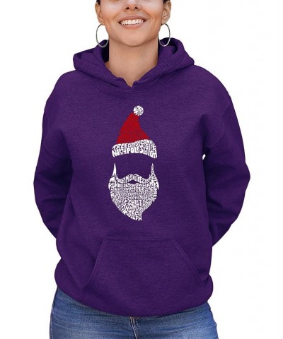 Women's Santa Claus Word Art Hooded Sweatshirt Purple $27.00 Tops