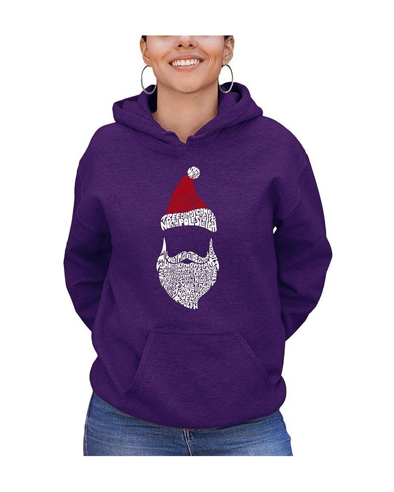Women's Santa Claus Word Art Hooded Sweatshirt Purple $27.00 Tops