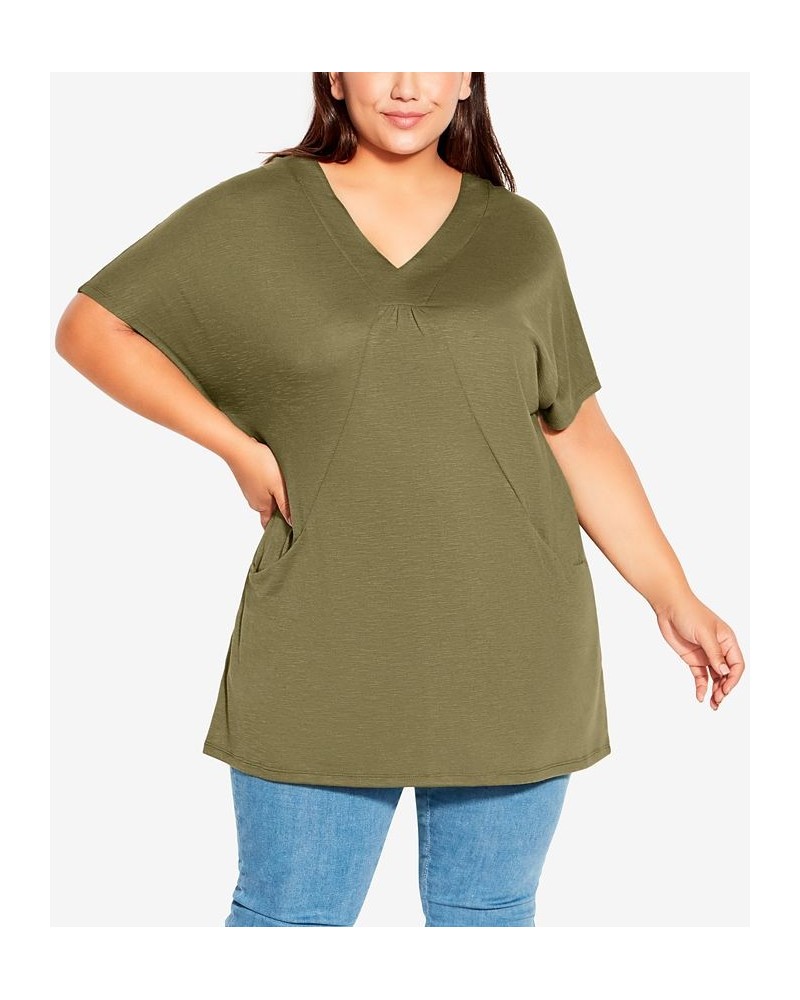 Plus Size Pocket Pleat Tunic Top Olive $26.88 Tops